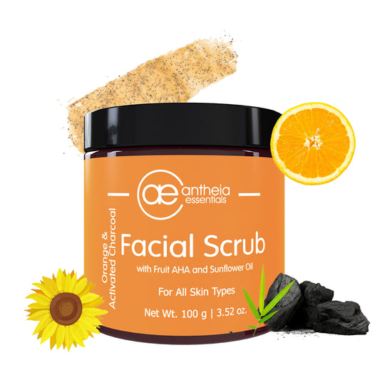 Antheia Essentials Orange & Activated Charcoal Facial Scrub with Fruit AHA & Sunflower Oil | 100 g